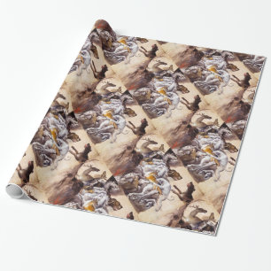 COMPOSITION WITH ANIMALS,REARING HORSES,DEERS,DOGS WRAPPING PAPER