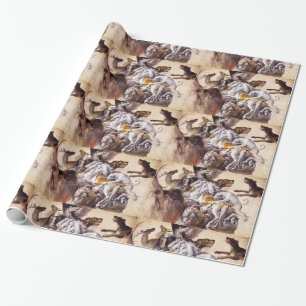 COMPOSITION WITH ANIMALS,REARING HORSES,DEERS,DOGS WRAPPING PAPER