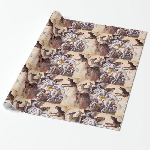 COMPOSITION WITH ANIMALSREARING HORSESDEERSDOGS WRAPPING PAPER