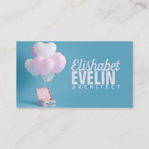 Composition with cute heart balloons in a box business card