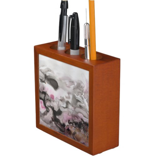 composition with grey and pink desk organizer