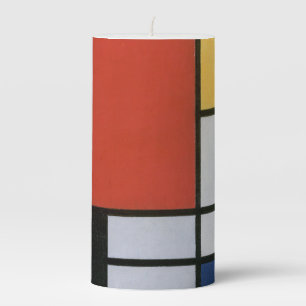 Composition with Red Yellow Blue & Black Abstract Pillar Candle