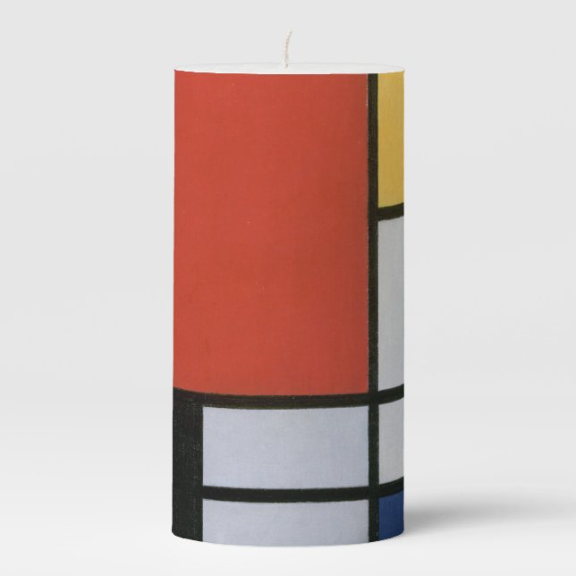 Composition with Red Yellow Blue & Black Abstract  Pillar Candle (Front)