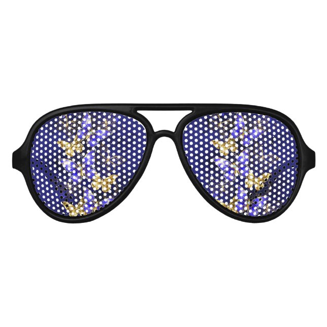 Composition with Sapphire Butterflies Aviator Sunglasses (Front)