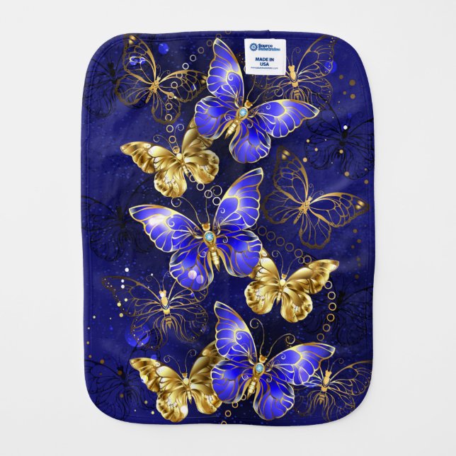 Composition with Sapphire Butterflies Baby Burp Cloth (Back)