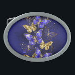 Composition with Sapphire Butterflies Belt Buckle<br><div class="desc">Composition of luxurious sapphire and gold jewelry butterflies on blue textured background.</div>