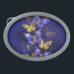 Composition with Sapphire Butterflies Belt Buckle<br><div class="desc">Composition of luxurious sapphire and gold jewelry butterflies on blue textured background.</div>