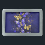 Composition with Sapphire Butterflies Belt Buckle<br><div class="desc">Composition of luxurious sapphire and gold jewelry butterflies on blue textured background.</div>
