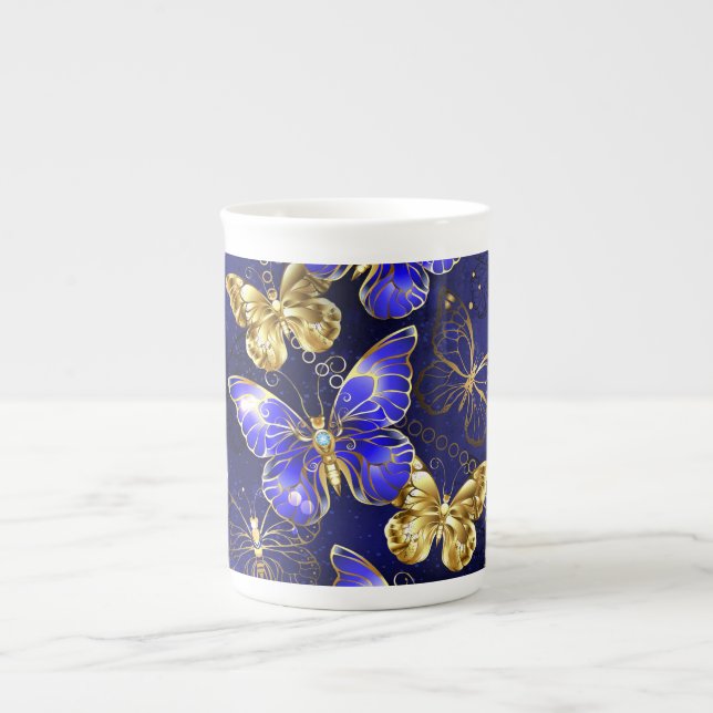 Composition with Sapphire Butterflies Bone China Mug (Front)