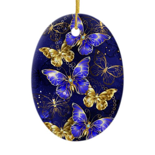 Composition with Sapphire Butterflies Ceramic Ornament