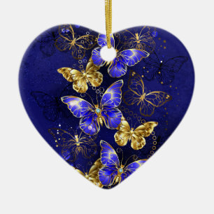 Composition with Sapphire Butterflies Ceramic Ornament