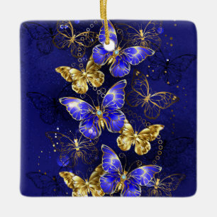 Composition with Sapphire Butterflies Ceramic Ornament