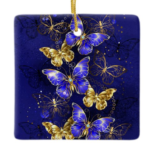 Composition with Sapphire Butterflies Ceramic Ornament