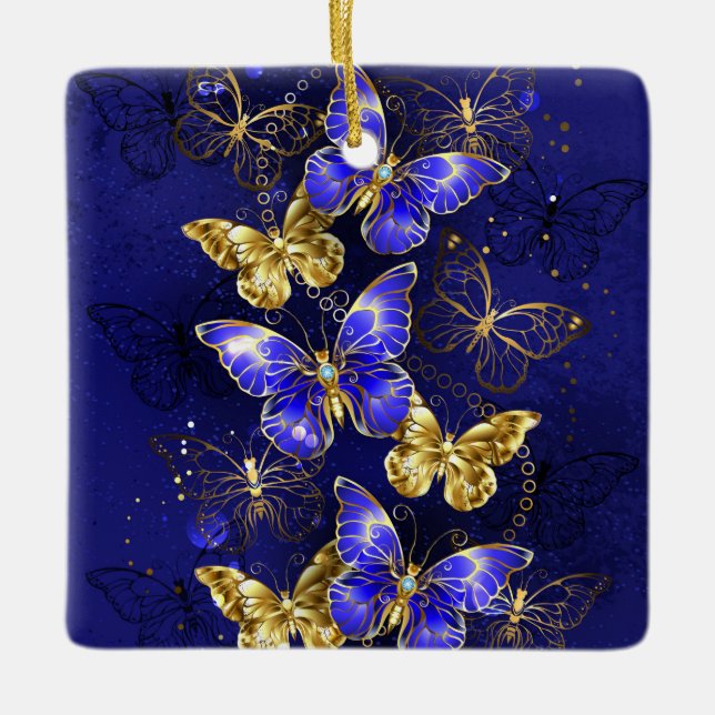 Composition with Sapphire Butterflies Ceramic Ornament (Front)