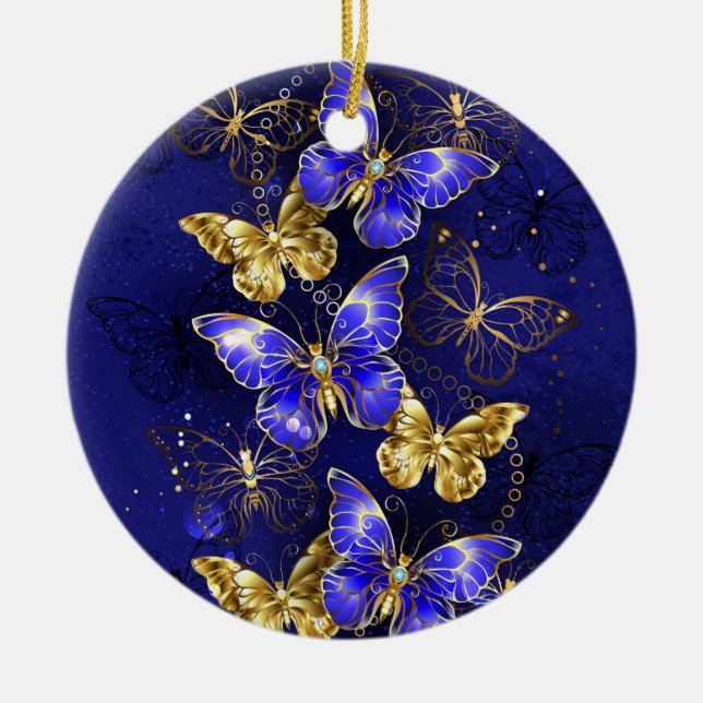 Composition with Sapphire Butterflies Ceramic Ornament (Front)