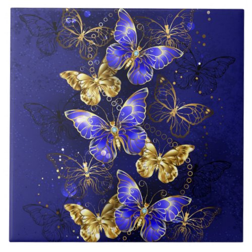 Composition with Sapphire Butterflies Ceramic Tile