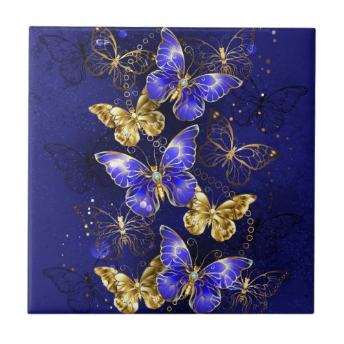 Composition with Sapphire Butterflies Ceramic Tile