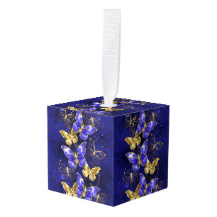 Composition with Sapphire Butterflies Cube Ornament