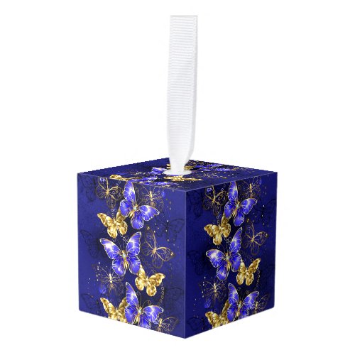 Composition with Sapphire Butterflies Cube Ornament