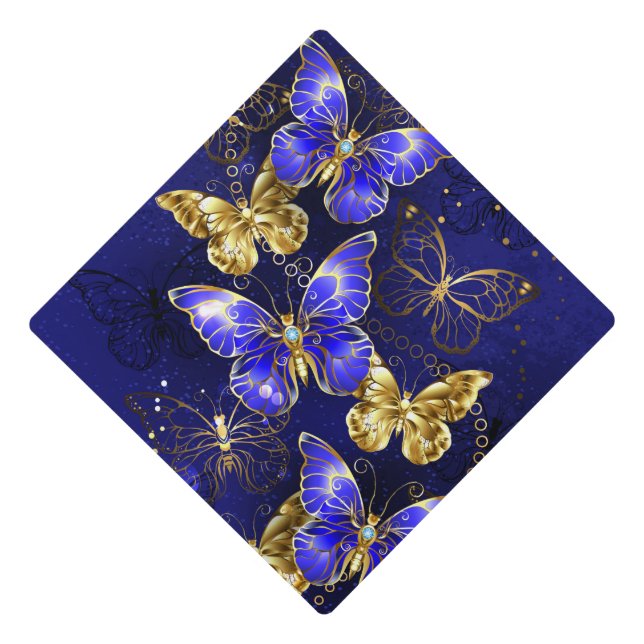 Composition with Sapphire Butterflies Graduation Cap Topper (Front)