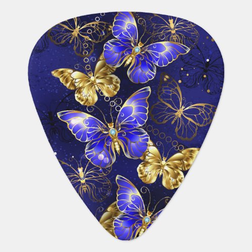 Composition with Sapphire Butterflies Guitar Pick