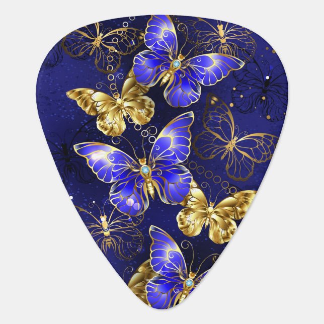 Composition with Sapphire Butterflies Guitar Pick (Front)