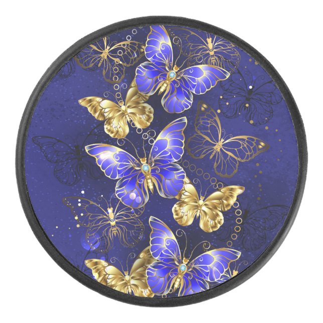 Composition with Sapphire Butterflies Hockey Puck (Front)