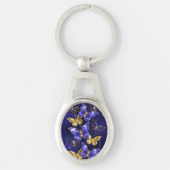Composition With Sapphire Butterflies Keychain by Blackmoon9 at Zazzle