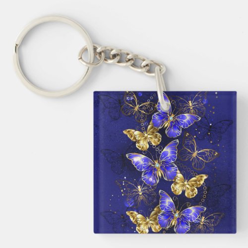 Composition with Sapphire Butterflies Keychain