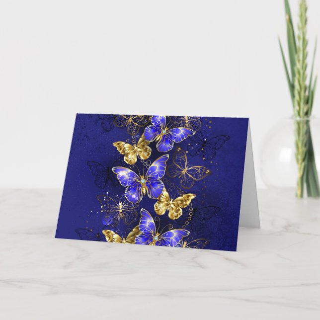 Composition with Sapphire Butterflies Letterpress Thank You Card (Front)