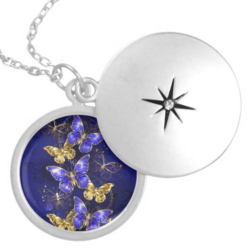 Composition with Sapphire Butterflies Locket Necklace