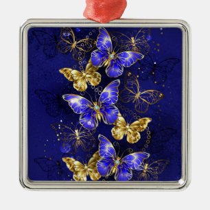 Composition with Sapphire Butterflies Metal Ornament
