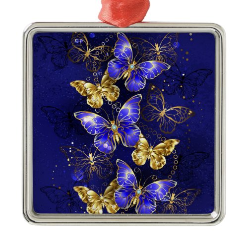 Composition with Sapphire Butterflies Metal Ornament
