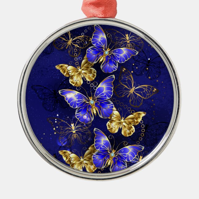 Composition with Sapphire Butterflies Metal Ornament (Front)