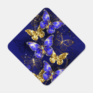 Composition with Sapphire Butterflies Metal Sign