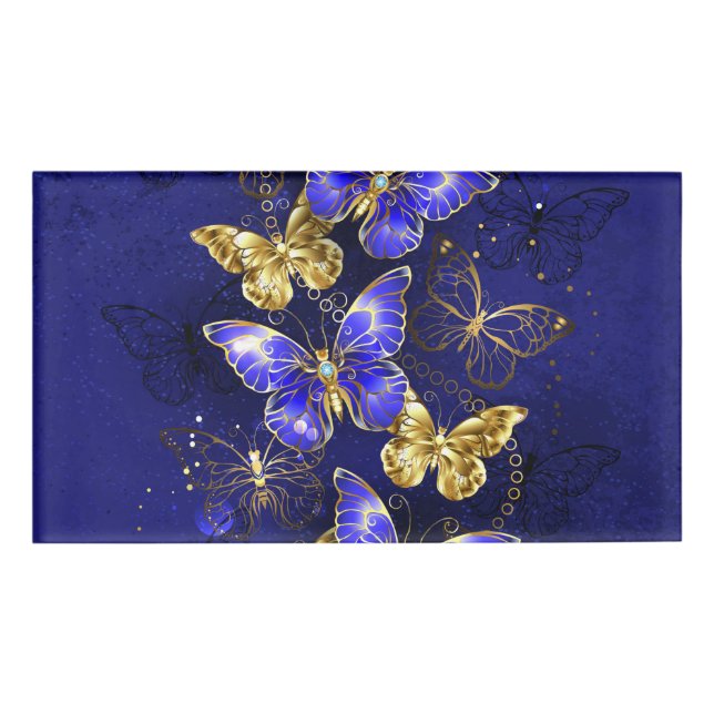 Composition with Sapphire Butterflies Name Tag (Front)