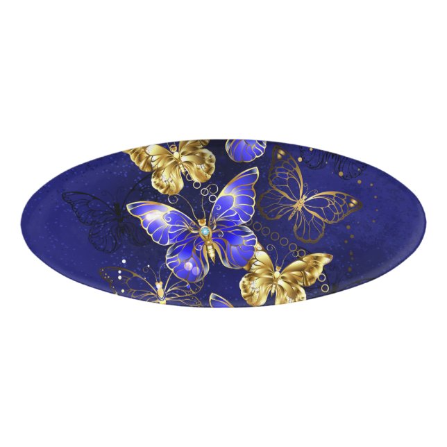 Composition with Sapphire Butterflies Name Tag (Front)