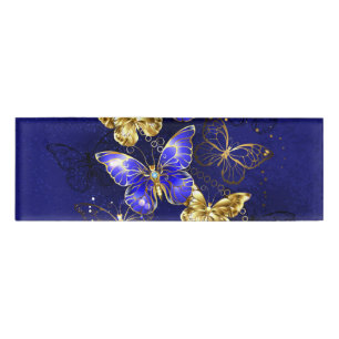 Composition with Sapphire Butterflies Name Tag
