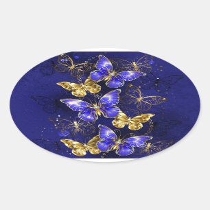 Composition with Sapphire Butterflies Oval Sticker