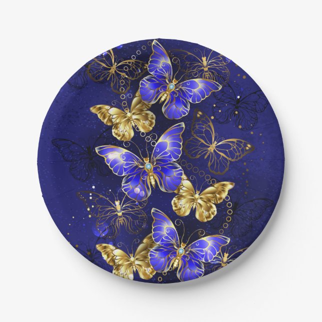 Composition with Sapphire Butterflies Paper Plates (Front)