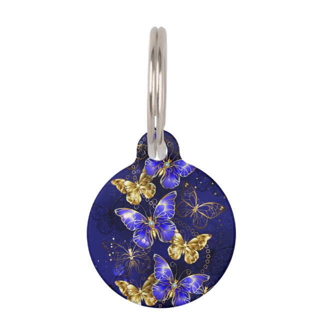 Composition with Sapphire Butterflies Pet ID Tag (Front)