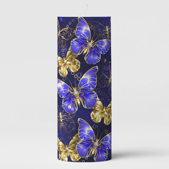 Composition with Sapphire Butterflies Pillar Candle (Front)