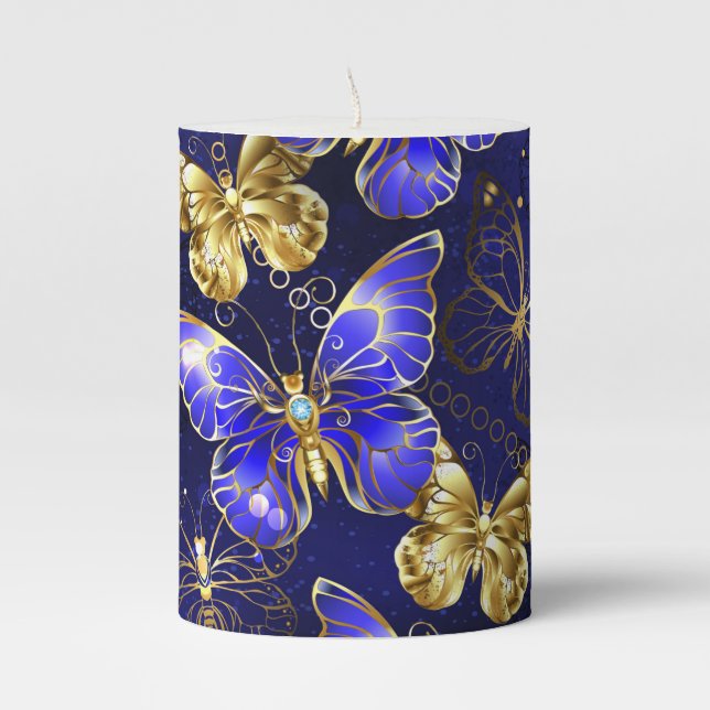 Composition with Sapphire Butterflies Pillar Candle (Front)