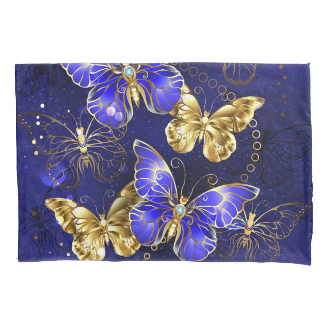 Composition with Sapphire Butterflies Pillow Case (Front-Left)