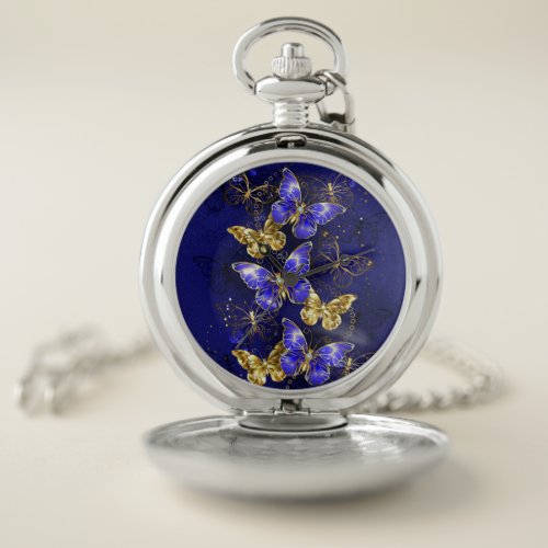 Composition with Sapphire Butterflies Pocket Watch