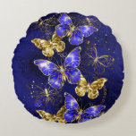 Composition With Sapphire Butterflies Round Pillow at Zazzle