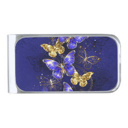 Composition with Sapphire Butterflies Silver Finish Money Clip