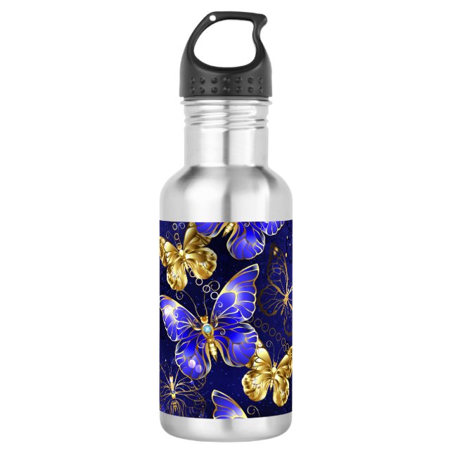 Composition with Sapphire Butterflies Stainless Steel Water Bottle (Front)