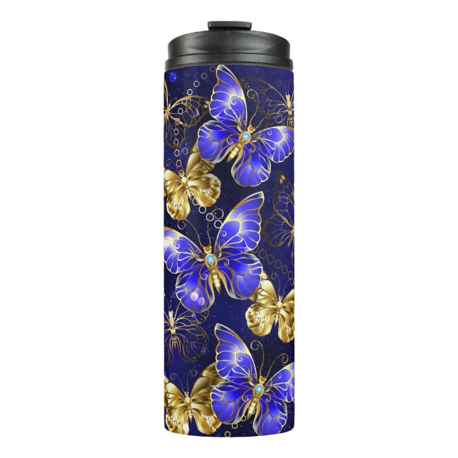 Composition with Sapphire Butterflies Thermal Tumbler (Front)