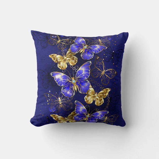 Composition with Sapphire Butterflies Throw Pillow (Front)